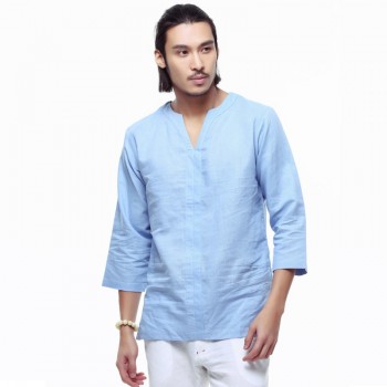 New 2018 linen shirt men casual cotton Breathable white soft three quarter shirts man camisa masculina Plus size 4XL/5XL TX55