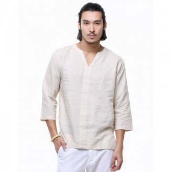 New 2018 linen shirt men casual cotton Breathable white soft three quarter shirts man camisa masculina Plus size 4XL/5XL TX55