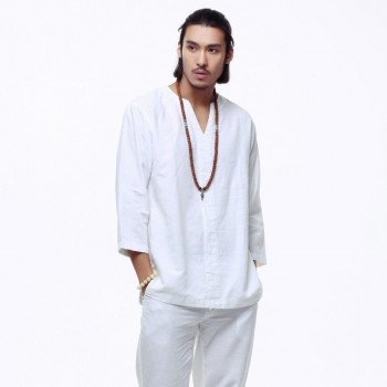 New 2018 linen shirt men casual cotton Breathable white soft three quarter shirts man camisa masculina Plus size 4XL/5XL TX55