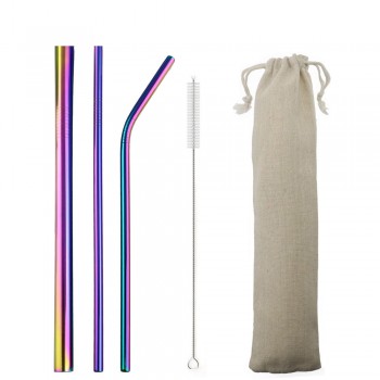 5-Pcs 304 Stainless Steel Straw Metal Smoothies Straws 6/12mm Reusable Straw Drinking Straws Set Silicone Cover Tips Brush Bag