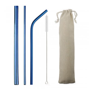 5-Pcs 304 Stainless Steel Straw Metal Smoothies Straws 6/12mm Reusable Straw Drinking Straws Set Silicone Cover Tips Brush Bag