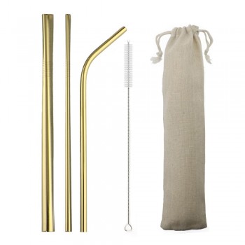 5-Pcs 304 Stainless Steel Straw Metal Smoothies Straws 6/12mm Reusable Straw Drinking Straws Set Silicone Cover Tips Brush Bag