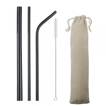 5-Pcs 304 Stainless Steel Straw Metal Smoothies Straws 6/12mm Reusable Straw Drinking Straws Set Silicone Cover Tips Brush Bag