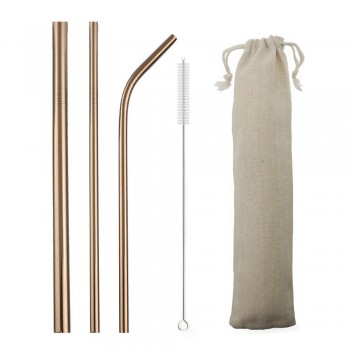 5-Pcs 304 Stainless Steel Straw Metal Smoothies Straws 6/12mm Reusable Straw Drinking Straws Set Silicone Cover Tips Brush Bag