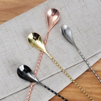 Water Drop Bar Spoon Stainless Steel Fine Thread Bar Spoon Cocktail Stirring Bartender Teardrop Bar Mixing