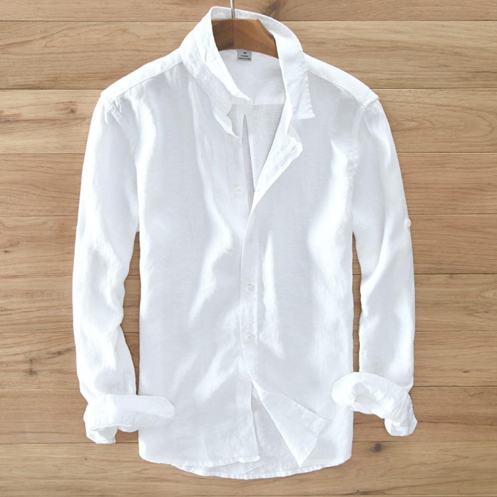 2017 sumner Mens 100%  linen shirts long sleeve casual shirt solid Thin section slim fit clothing Male White Color dress