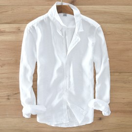 2017 sumner Mens 100%  linen shirts long sleeve casual shirt solid Thin section slim fit clothing Male White Color dress