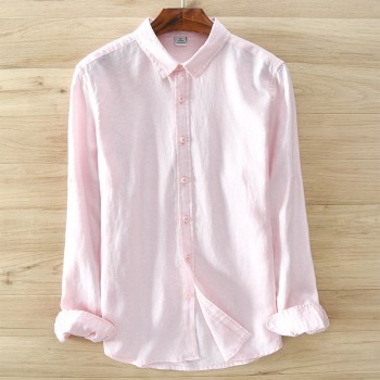 2017 sumner Mens 100%  linen shirts long sleeve casual shirt solid Thin section slim fit clothing Male White Color dress
