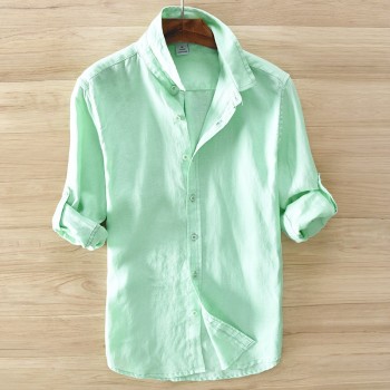 2017 sumner Mens 100%  linen shirts long sleeve casual shirt solid Thin section slim fit clothing Male White Color dress
