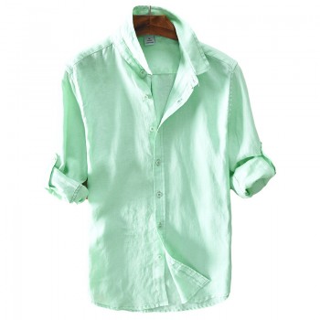 2017 sumner Mens 100%  linen shirts long sleeve casual shirt solid Thin section slim fit clothing Male White Color dress