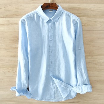 2017 sumner Mens 100%  linen shirts long sleeve casual shirt solid Thin section slim fit clothing Male White Color dress