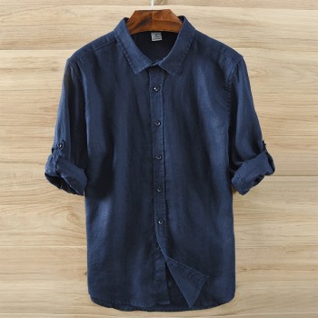 2017 sumner Mens 100%  linen shirts long sleeve casual shirt solid Thin section slim fit clothing Male White Color dress