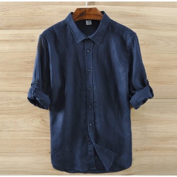 2017 sumner Mens 100%  linen shirts long sleeve casual shirt solid Thin section slim fit clothing Male White Color dress
