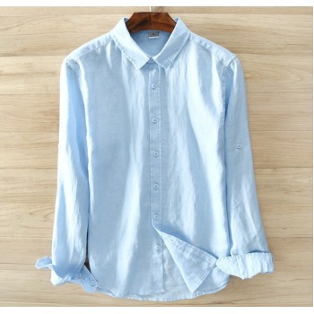 2017 sumner Mens 100%  linen shirts long sleeve casual shirt solid Thin section slim fit clothing Male White Color dress