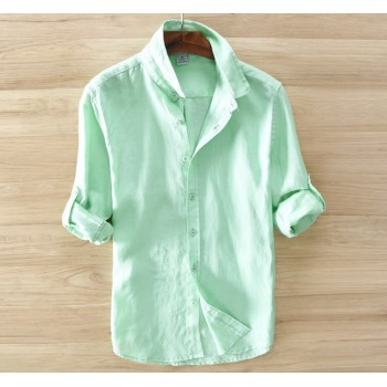 2017 sumner Mens 100%  linen shirts long sleeve casual shirt solid Thin section slim fit clothing Male White Color dress