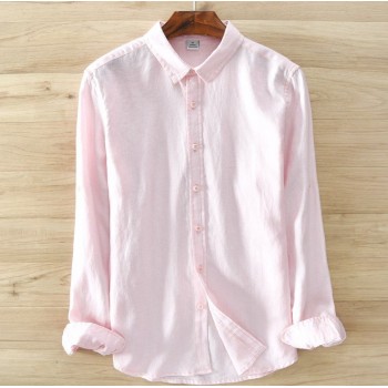 2017 sumner Mens 100%  linen shirts long sleeve casual shirt solid Thin section slim fit clothing Male White Color dress