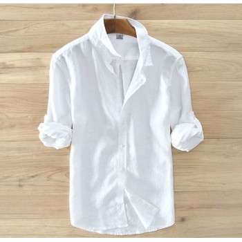 2017 sumner Mens 100%  linen shirts long sleeve casual shirt solid Thin section slim fit clothing Male White Color dress