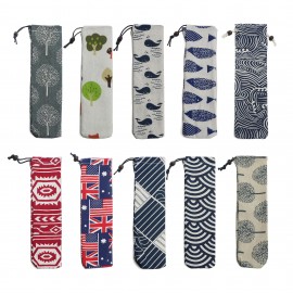 JANKNG 1-Pcs Metal Straw Bags Mutil-Color Resuable Straw Linen Storage Bag Pouch Chopsticks Spoon Tableware Bag Clean Brush