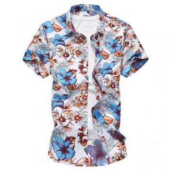 Mens Hawaiian Shirt Male Casual camisa masculina Printed Beach Shirts Short Sleeve brand clothing Free Shipping Plue Size 7XL