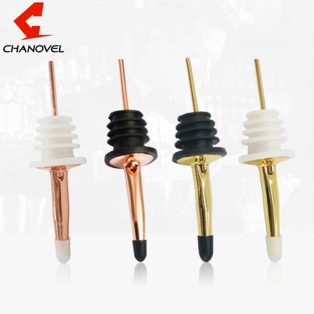 CHANOVEL 2pcs HOT Stainless steel Rose Gold wine Olive Oil Pourer Dispenser Spout Glass Bottle Pourer Black HQ