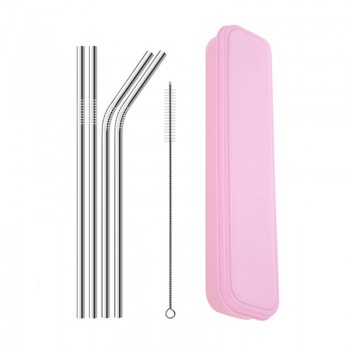 4Pcs/Set Stainless Steel Straw With Cleaner Brush Reusable Metal Drinking Straws Food Grade 6*215MM Straw Random Color Straw Box
