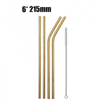 4Pcs/Set Stainless Steel Straw With Cleaner Brush Reusable Metal Drinking Straws Food Grade 6*215MM Straw Random Color Straw Box