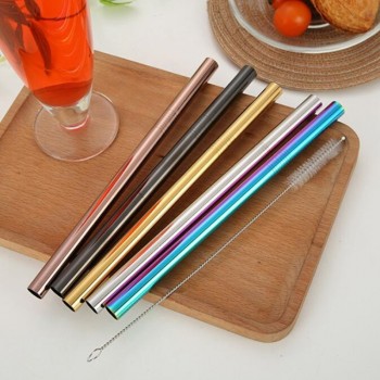 Reusable  Wide Metal Drinking Straws 304 Stainless Steel Sturdy Straight Drinks Straw with Cleaning Brush Bar Party Accessory