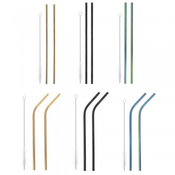 Colorful Metal Straws Reusable Straws Stainless Steel Drinking Straw with Cleaner Brushes for Party Drinkware