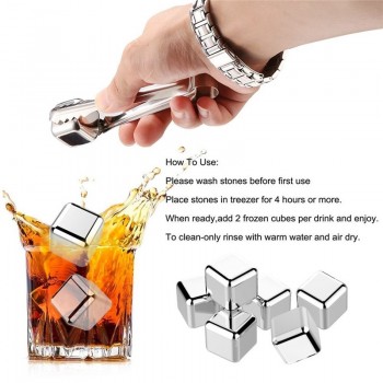 4/6/8 PCS Stainless Steel 304 Whisky Stones Ice Cubes in Package, Whiskey Cooler Rocks,Ice stone islande With Plastic Box