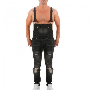 MoneRffi Mens Ripped Jeans Jumpsuits Spring Autumn Skinny Distressed Denim Bib Overalls Male Suspender Pant Streetwear Plus Size