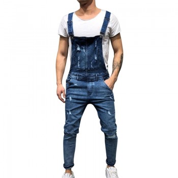 MoneRffi Mens Ripped Jeans Jumpsuits Spring Autumn Skinny Distressed Denim Bib Overalls Male Suspender Pant Streetwear Plus Size