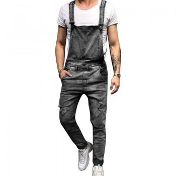 MoneRffi Mens Ripped Jeans Jumpsuits Spring Autumn Skinny Distressed Denim Bib Overalls Male Suspender Pant Streetwear Plus Size