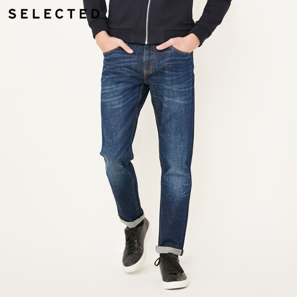SELECTED Mens Autumn amp; Winter Cotton-blend Slight Stretch Straight Fit Jeans C|418132522