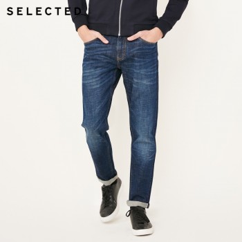 SELECTED Mens Autumn amp; Winter Cotton-blend Slight Stretch Straight Fit Jeans C|418132522