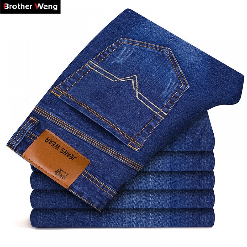 Brother Wang Brand 2019 New Mens Slim Elastic Jeans Fashion Business Classic Style Skinny Jeans Denim Pants Trousers Male 102