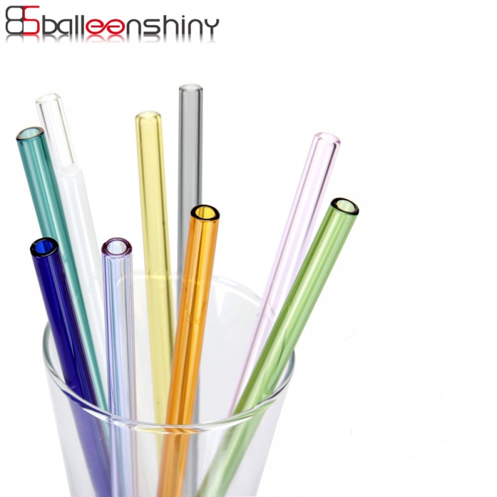 BalleenShiny Glass Straight 20cm Drinking Straws Colorful Resuable Suckers Beverage Store Bar Accessories Juice Milktea Tools