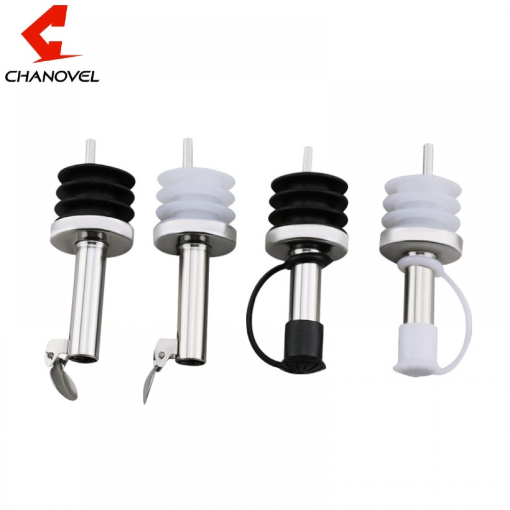 CHANOVEL 2 pcs Stainless Steel Liquor Bottle Pour Pourer Cap Wine Spout Dispenser with Covers for Bars KTV Hotel Birtyday Party