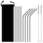 Anpro Stainless Steel Straw Ultra Long Bent Straight Drinking Metal Straw with Bag Cleaning Brush for Drinking Tea Coffee