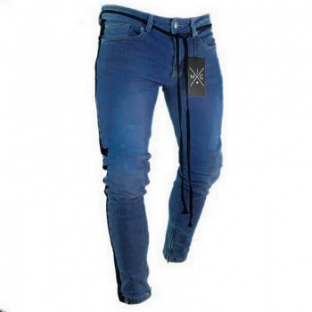 MoneRffi Mens Skinny Jeans Bands Male Hole Side Stripe Zipper Distressed Stretch Jeans Homme Casual Ripped Tore Jeans For Men