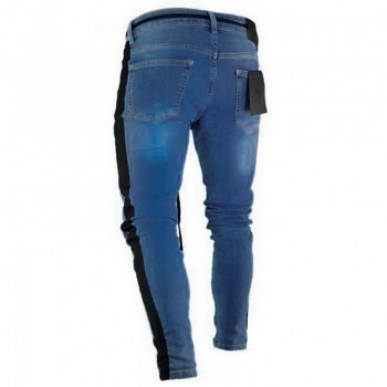 MoneRffi Mens Skinny Jeans Bands Male Hole Side Stripe Zipper Distressed Stretch Jeans Homme Casual Ripped Tore Jeans For Men
