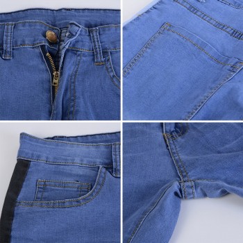 MoneRffi Mens Skinny Jeans Bands Male Hole Side Stripe Zipper Distressed Stretch Jeans Homme Casual Ripped Tore Jeans For Men