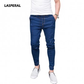 LASPERAL 2018 New Summer Spring Long Pencil Pants Casual Slim Jeans Mens Brands Fit Slim Trousers Elastic Waist Male Pantalones