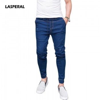 LASPERAL 2018 New Summer Spring Long Pencil Pants Casual Slim Jeans Mens Brands Fit Slim Trousers Elastic Waist Male Pantalones