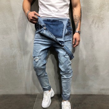 Litthing 2019 Fashion Mens Ripped Jeans Jumpsuit Hi Street Distressed Hole Denim Bib Overalls Man Suspender Pants Plus Size M-XL