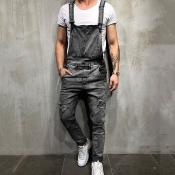Litthing 2019 Fashion Mens Ripped Jeans Jumpsuit Hi Street Distressed Hole Denim Bib Overalls Man Suspender Pants Plus Size M-XL