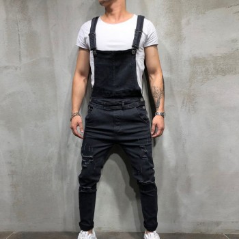 Litthing 2019 Fashion Mens Ripped Jeans Jumpsuit Hi Street Distressed Hole Denim Bib Overalls Man Suspender Pants Plus Size M-XL