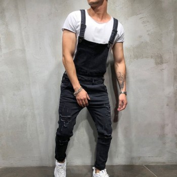 Litthing 2019 Fashion Mens Ripped Jeans Jumpsuit Hi Street Distressed Hole Denim Bib Overalls Man Suspender Pants Plus Size M-XL