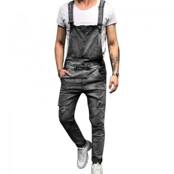 Litthing 2019 Fashion Mens Ripped Jeans Jumpsuit Hi Street Distressed Hole Denim Bib Overalls Man Suspender Pants Plus Size M-XL