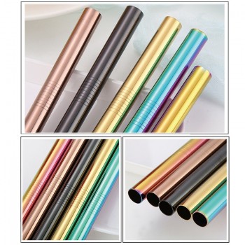 UPORS Extra Wide Straw Reusable 304 Stainless Steel Drinking Straw Metal Straw For Smoothies Tapioca Pearls Milk bubble Tea 2Pcs