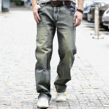 2017 Fashion Mens Retro Baggy Jeans Full Length Distressed Washed Skateboard Denim Pants Plus Size 44 A1098